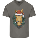 A Christmas Horse Equestrian Mens V-Neck Cotton T-Shirt Charcoal