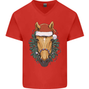 A Christmas Horse Equestrian Mens V-Neck Cotton T-Shirt Red
