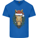 A Christmas Horse Equestrian Mens V-Neck Cotton T-Shirt Royal Blue
