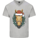 A Christmas Horse Equestrian Mens V-Neck Cotton T-Shirt Sports Grey