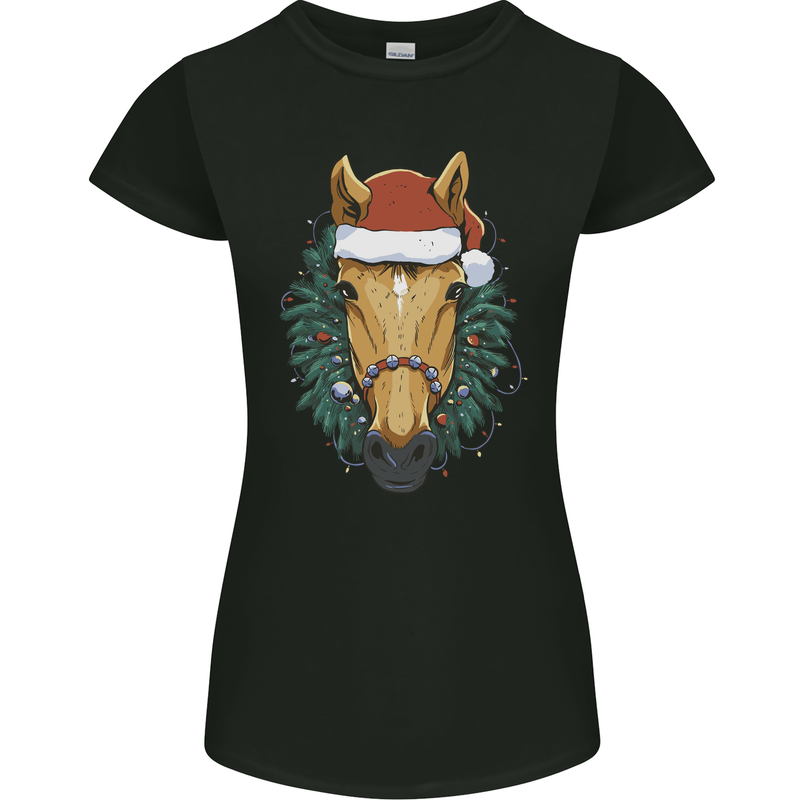 A Christmas Horse Equestrian Womens Petite Cut T-Shirt Black