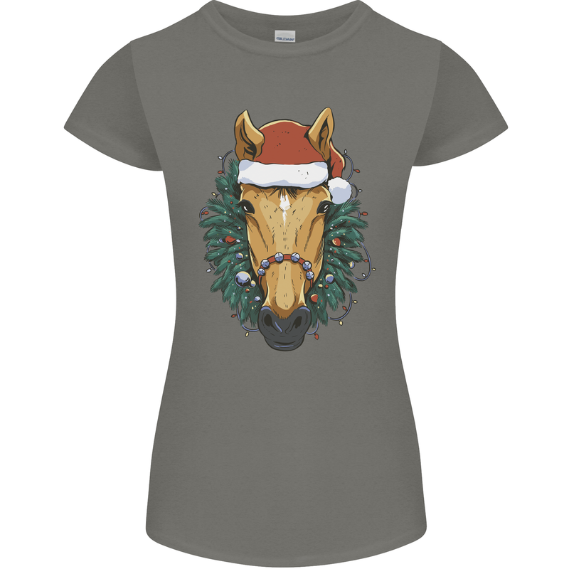 A Christmas Horse Equestrian Womens Petite Cut T-Shirt Charcoal