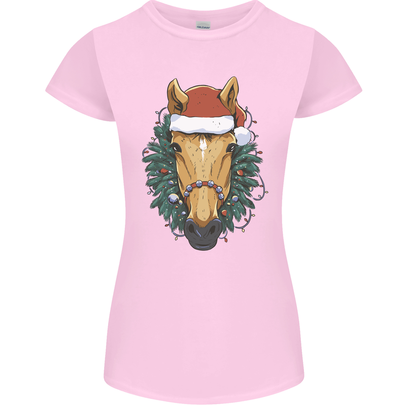 A Christmas Horse Equestrian Womens Petite Cut T-Shirt Light Pink