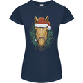 A Christmas Horse Equestrian Womens Petite Cut T-Shirt Navy Blue