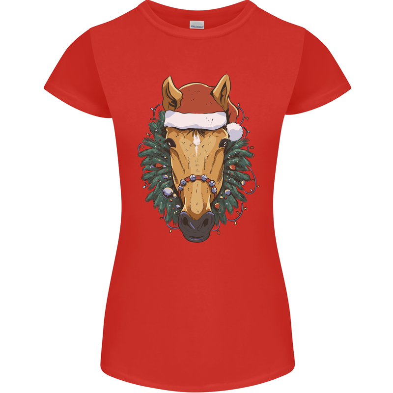 A Christmas Horse Equestrian Womens Petite Cut T-Shirt Red