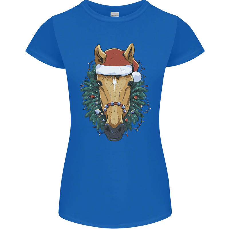 A Christmas Horse Equestrian Womens Petite Cut T-Shirt Royal Blue