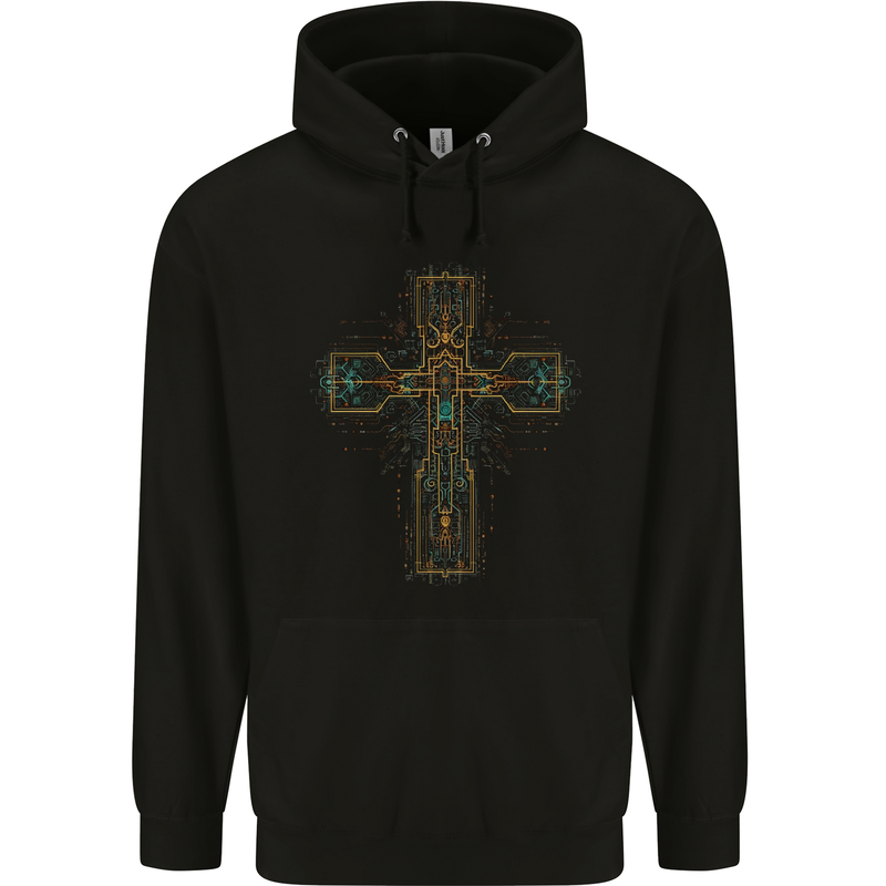 A Circuit Board Cross Gothic Goth Techy Mens 80% Cotton Hoodie Black