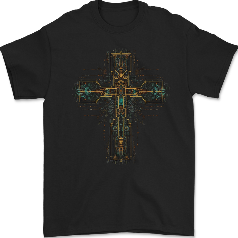 A Circuit Board Cross Gothic Goth Techy Mens Gildan Cotton T-Shirt Black