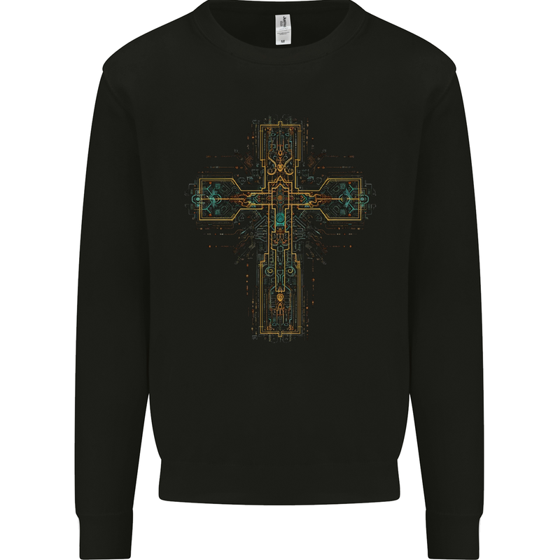 A Circuit Board Cross Gothic Goth Techy Mens Sweatshirt Jumper Black