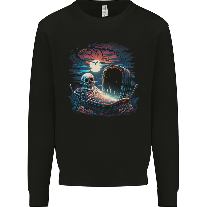 A Coffin and Skeleton in a Graveyard Halloween Mens Sweatshirt Jumper Black