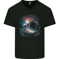 A Coffin and Skeleton in a Graveyard Halloween Mens V-Neck Cotton T-Shirt Black