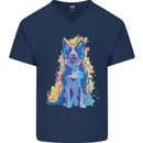 A Colourful Border Collie Dog Mens V-Neck Cotton T-Shirt Navy Blue