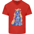 A Colourful Border Collie Dog Mens V-Neck Cotton T-Shirt Red