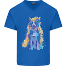 A Colourful Border Collie Dog Mens V-Neck Cotton T-Shirt Royal Blue