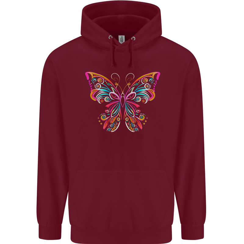 A Colourful Butterfly Childrens Kids Hoodie Maroon