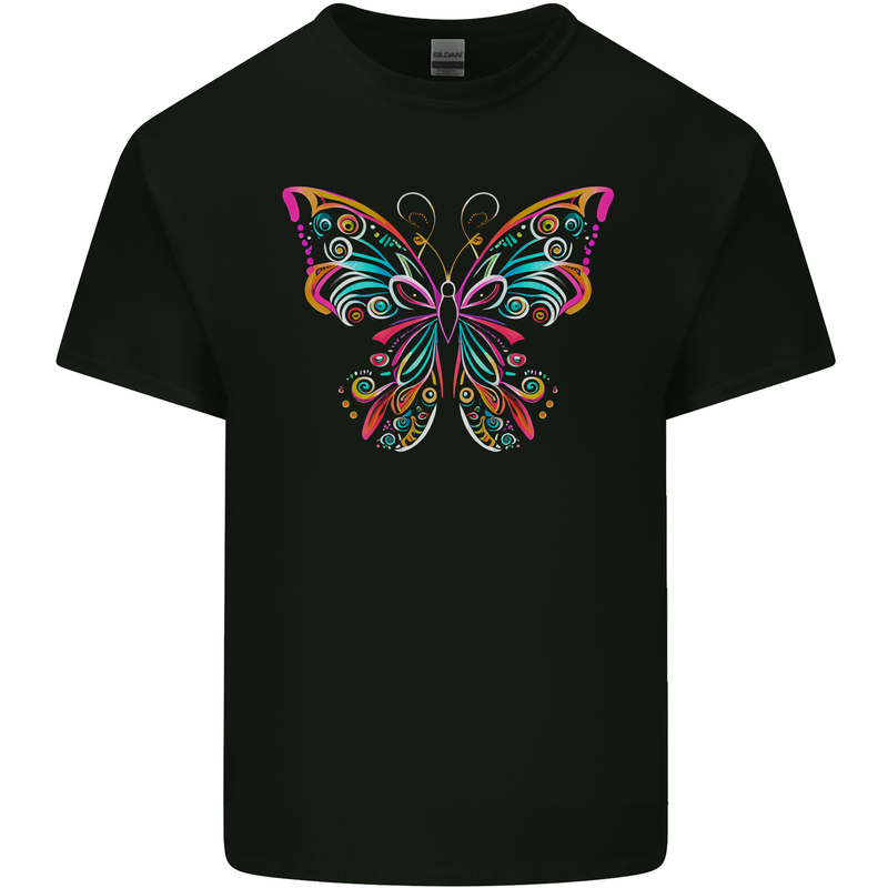 A Colourful Butterfly Kids T-Shirt Childrens Black