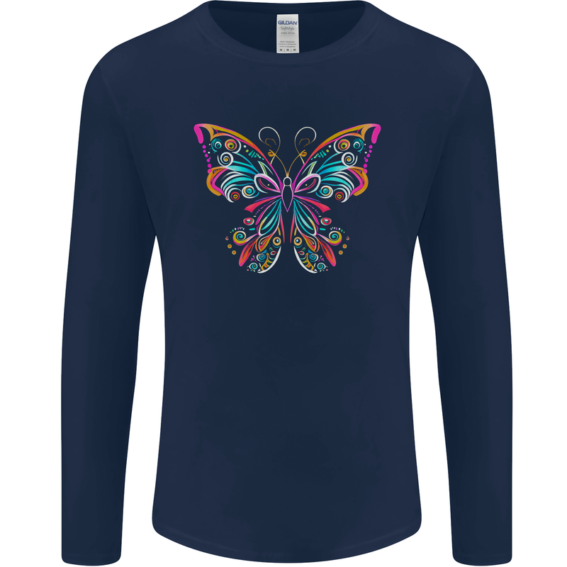 A Colourful Butterfly Mens Long Sleeve T-Shirt Navy Blue
