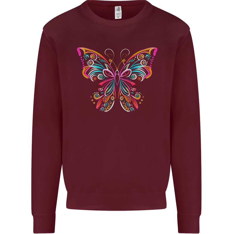 A Colourful Butterfly Mens Sweatshirt Jumper Maroon