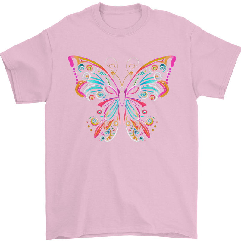 A Colourful Butterfly Mens T-Shirt 100% Cotton Light Pink