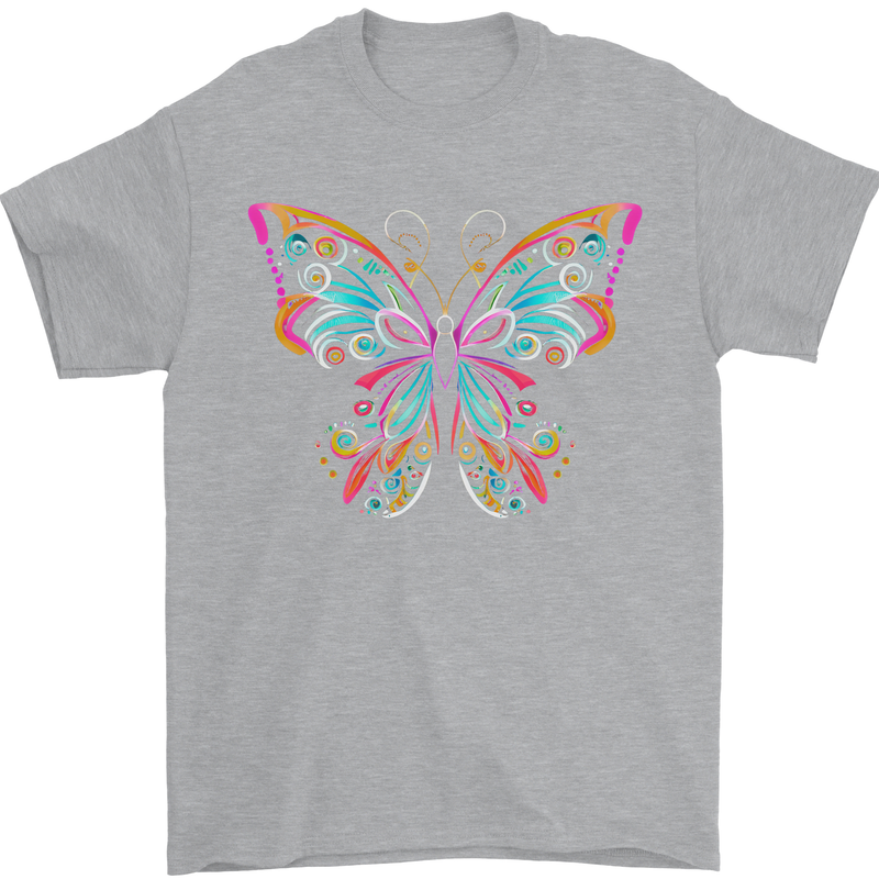 A Colourful Butterfly Mens T-Shirt 100% Cotton Sports Grey