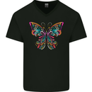 A Colourful Butterfly Mens V-Neck Cotton T-Shirt Black