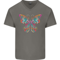 A Colourful Butterfly Mens V-Neck Cotton T-Shirt Charcoal