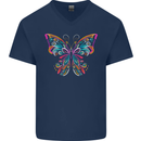 A Colourful Butterfly Mens V-Neck Cotton T-Shirt Navy Blue