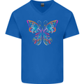 A Colourful Butterfly Mens V-Neck Cotton T-Shirt Royal Blue