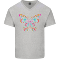 A Colourful Butterfly Mens V-Neck Cotton T-Shirt Sports Grey