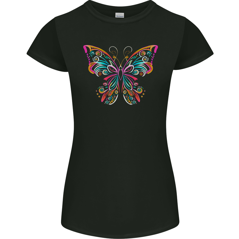 A Colourful Butterfly Womens Petite Cut T-Shirt Black