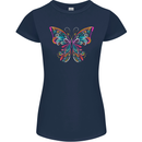 A Colourful Butterfly Womens Petite Cut T-Shirt Navy Blue