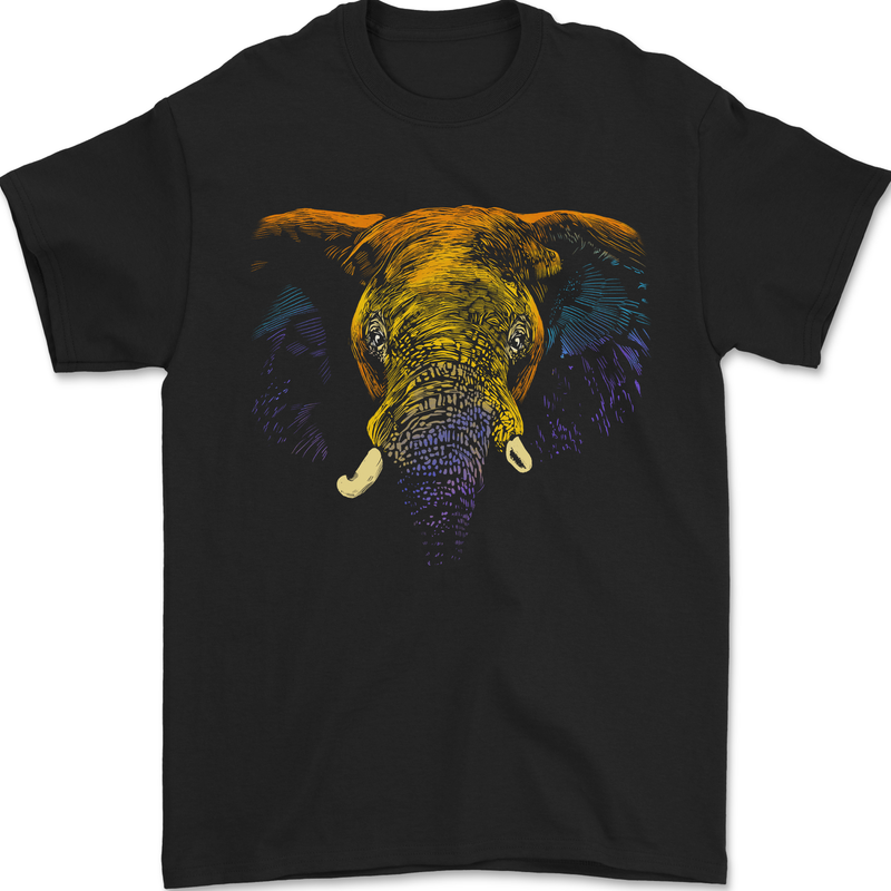 A Colourful Elephant Mens T-Shirt 100% Cotton Black