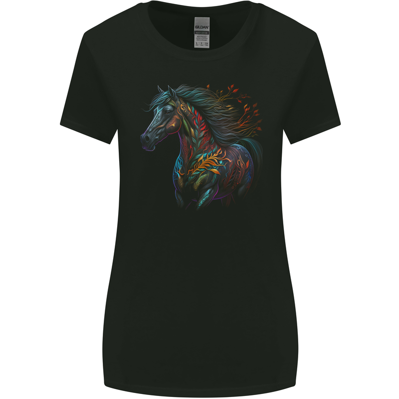 A Colourful Horse With Fantasy Markings Womens Wider Cut T-Shirt Black