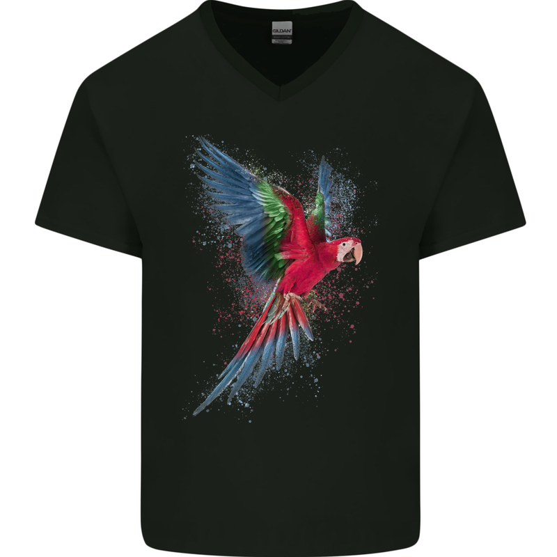 A Colourful Parrot Mens V-Neck Cotton T-Shirt Black