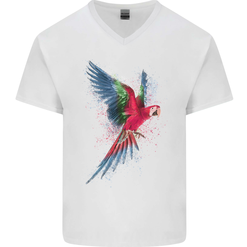 A Colourful Parrot Mens V-Neck Cotton T-Shirt White