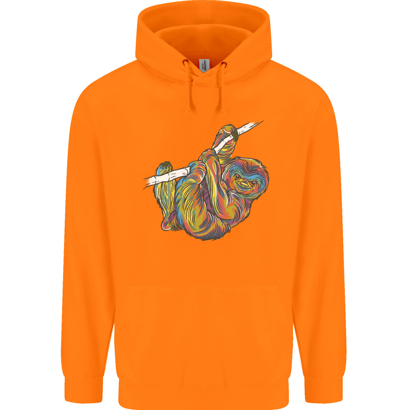 A Colourful Sloth on a Branch Mens 80% Cotton Hoodie Orange
