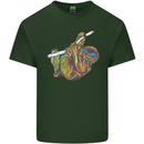 A Colourful Sloth on a Branch Mens Cotton T-Shirt Tee Top Forest Green