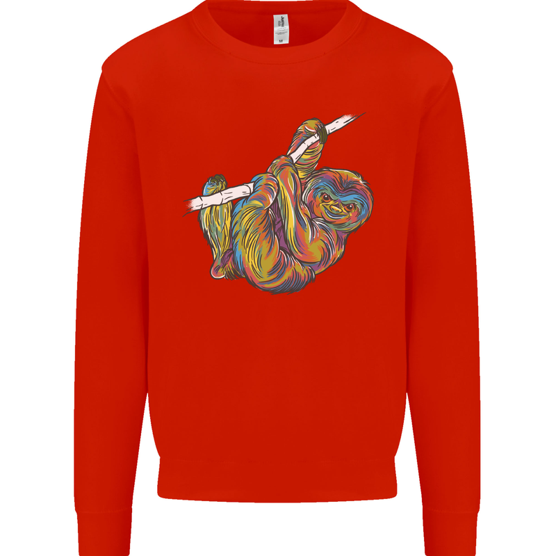 A Colourful Sloth on a Branch Mens Sweatshirt Jumper Bright Red