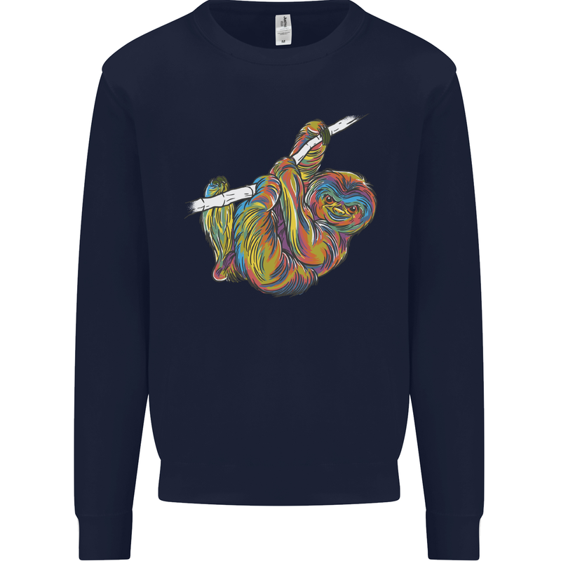 A Colourful Sloth on a Branch Mens Sweatshirt Jumper Navy Blue