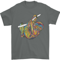 A Colourful Sloth on a Branch Mens T-Shirt Cotton Gildan Charcoal