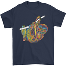 A Colourful Sloth on a Branch Mens T-Shirt Cotton Gildan Navy Blue