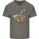 A Colourful Sloth on a Branch Mens V-Neck Cotton T-Shirt Charcoal