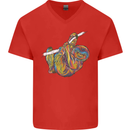 A Colourful Sloth on a Branch Mens V-Neck Cotton T-Shirt Red