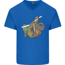 A Colourful Sloth on a Branch Mens V-Neck Cotton T-Shirt Royal Blue