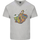 A Colourful Sloth on a Branch Mens V-Neck Cotton T-Shirt Sports Grey