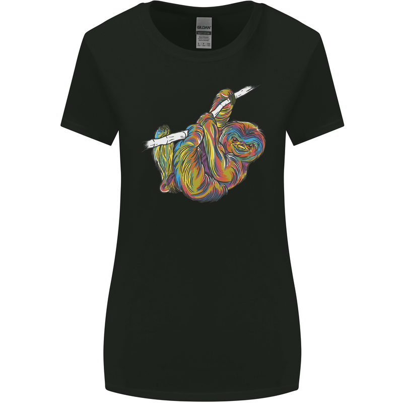 A Colourful Sloth on a Branch Womens Wider Cut T-Shirt Black