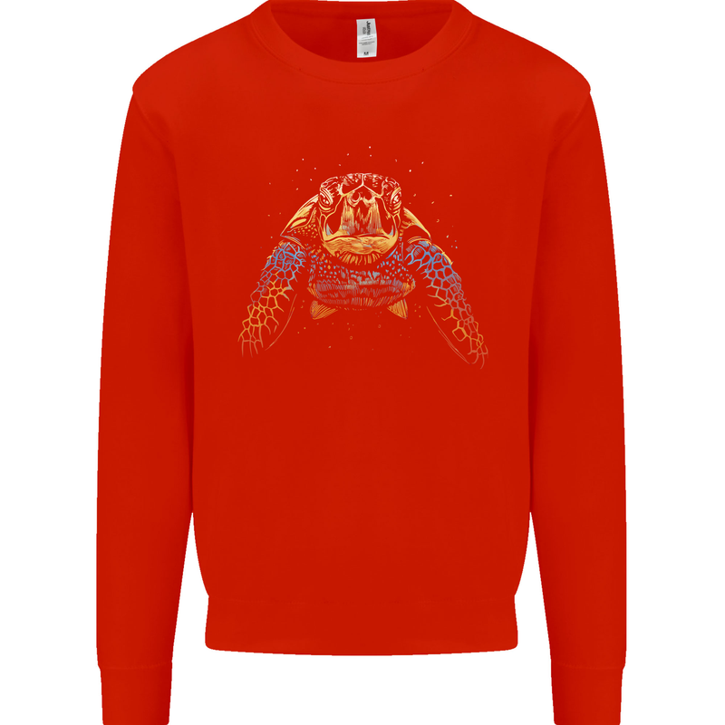 A Colourful Turtle Animals Ecology Ocean Kids Sweatshirt Jumper Bright Red