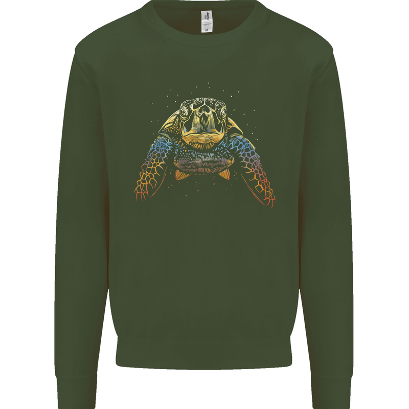 A Colourful Turtle Animals Ecology Ocean Kids Sweatshirt Jumper Forest Green