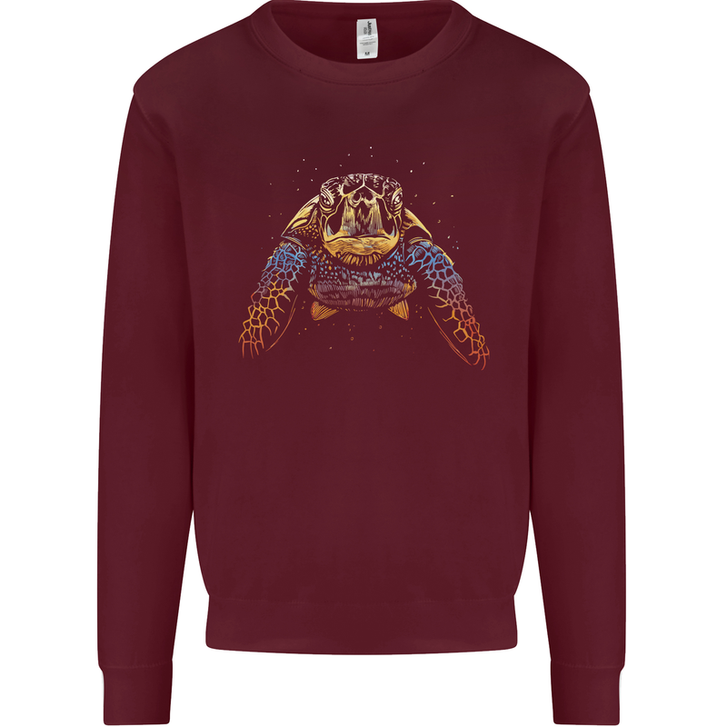 A Colourful Turtle Animals Ecology Ocean Kids Sweatshirt Jumper Maroon