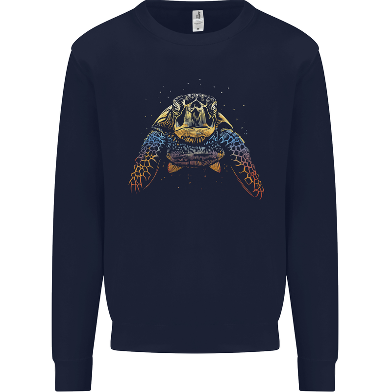 A Colourful Turtle Animals Ecology Ocean Kids Sweatshirt Jumper Navy Blue